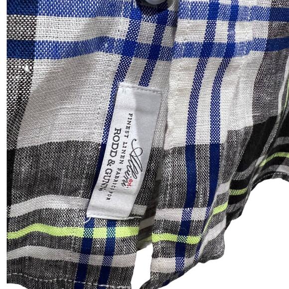 Rodd and Gunn Shirt Mens L Sports Fit Plaid Italian Linen Short Sleeve Button Up - Picture 6 of 13